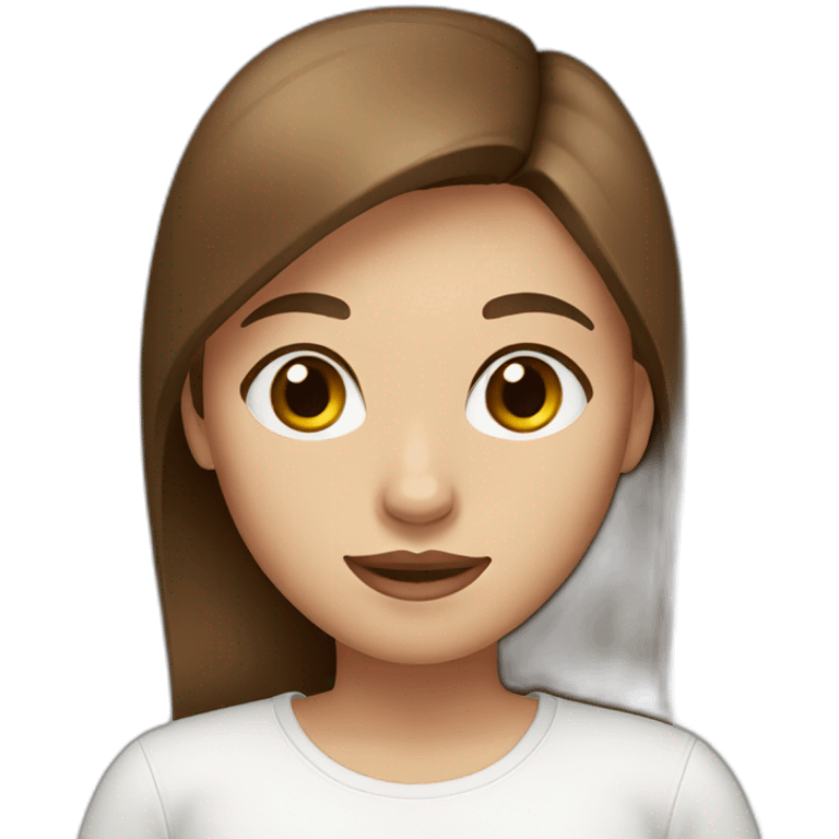 Girl with brown eyes and brown straight hair and white shirt emoji