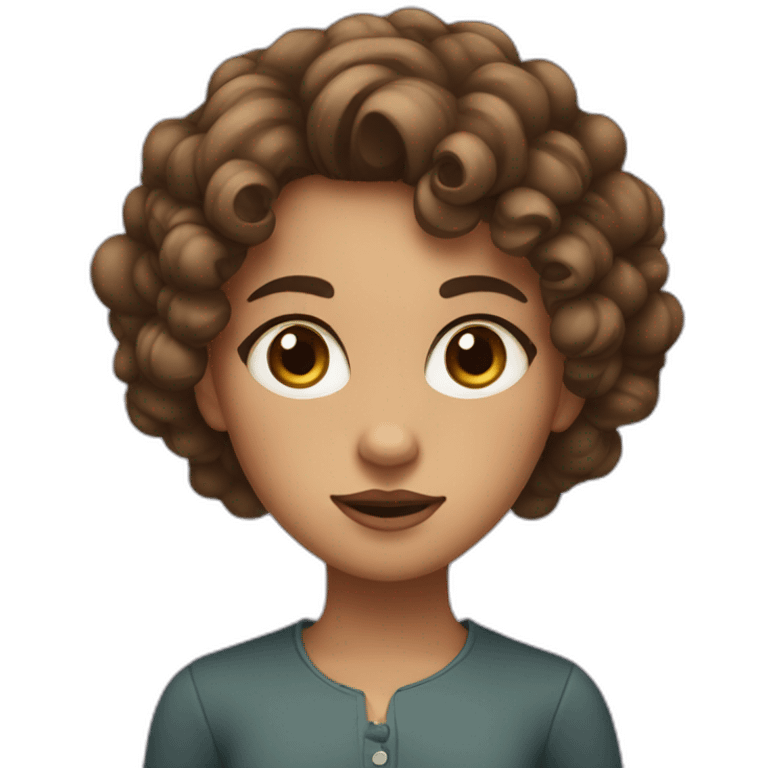 a girl with curly and brown hair with big eyes and big eyebrows emoji