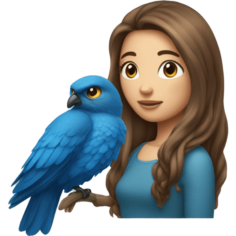 Une fille au cheveux long et châtain au yeux bleu emoji