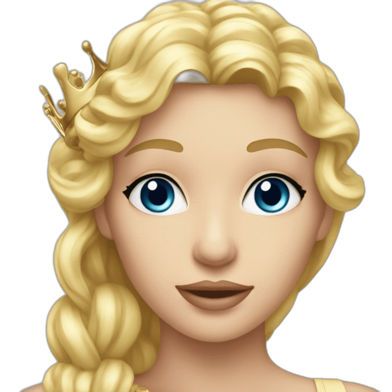 Une femme blonde yeux bleu avec une couronne emoji