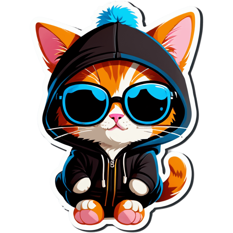 Cat with sunglasses and hoodie cute emoji