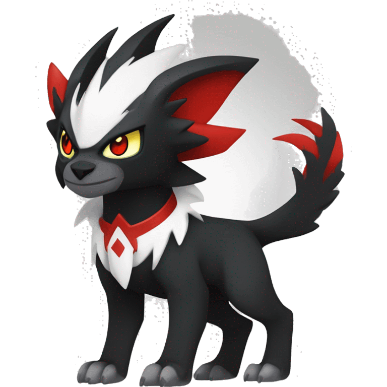 Black Cool Edgy Absol-Houndoom-Luxray Fakémon Digimon with Red and white Edgy markings, full body, outlined emoji