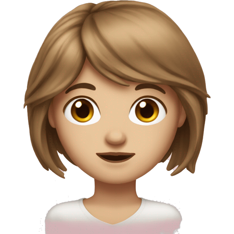 white girl with long brown hair and bangs emoji