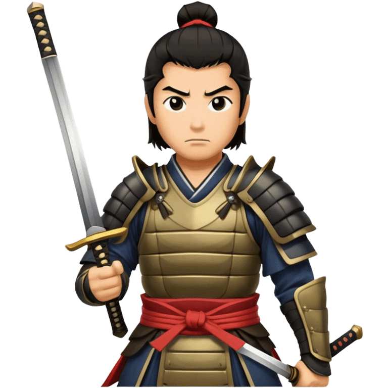 Cinematic Realistic Samurai Pop Culture Emoji, depicted with a noble, stoic portrayal of a samurai warrior rendered with crisp detail and dramatic, traditional lighting. emoji