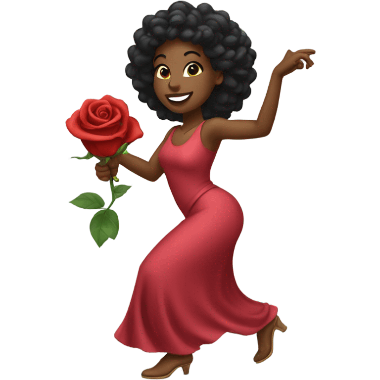 Dancing black woman with rose emoji