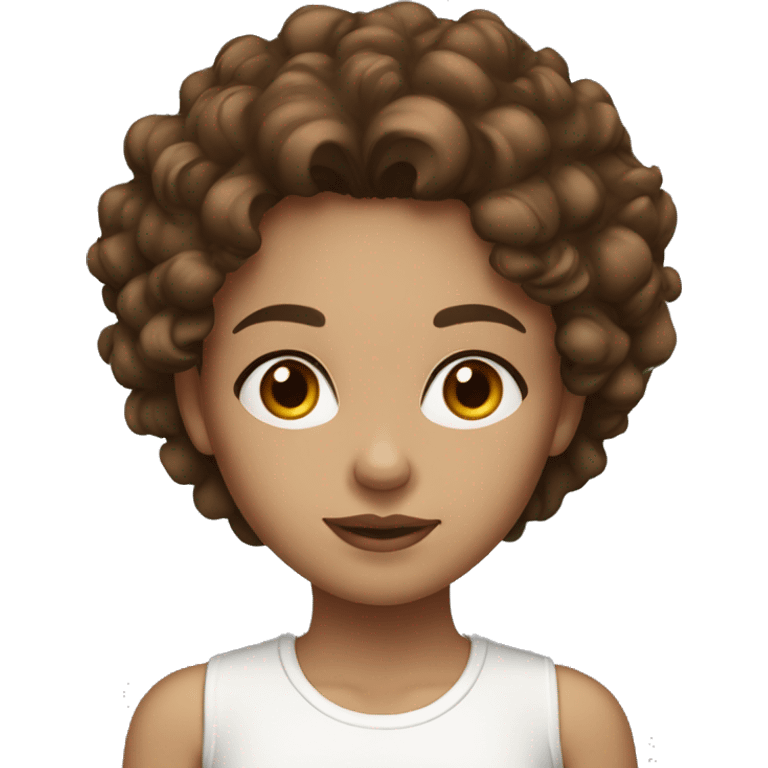 Girl with brown curly hair,brown eyes and full lips. Wear white top  emoji