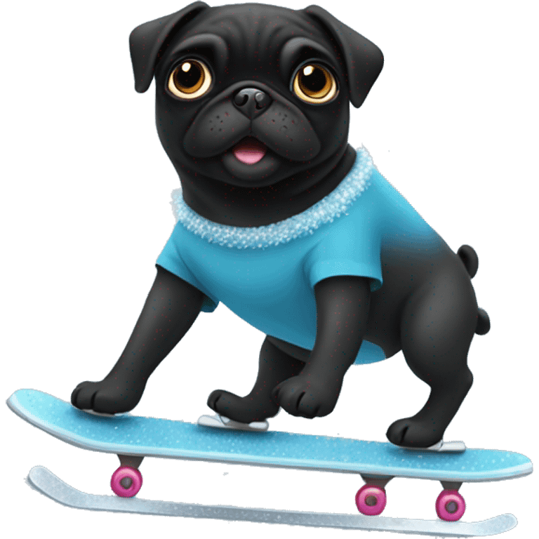 Black pug ice skating emoji