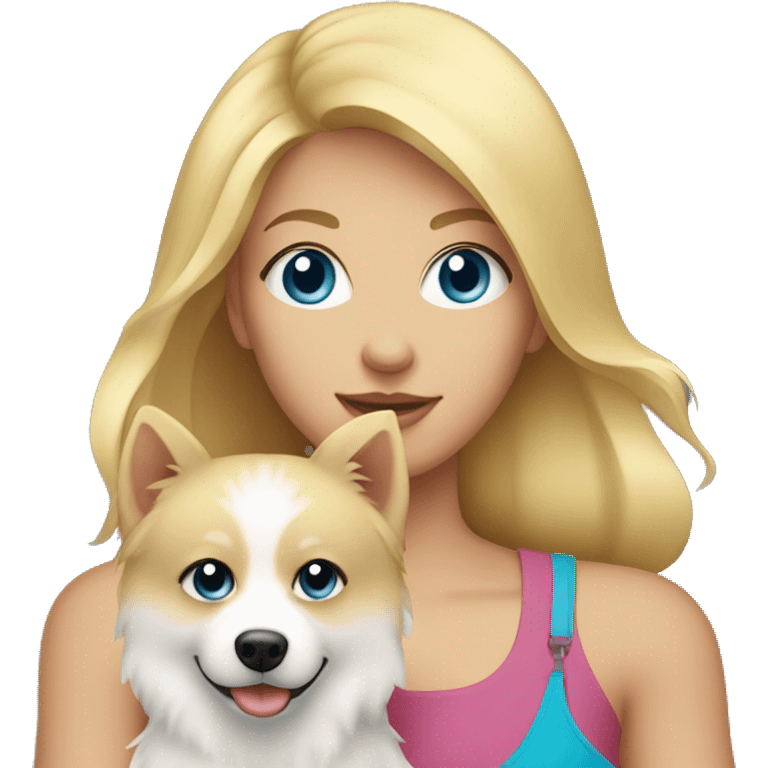 Blonde girl blue eyes holding spitz  emoji