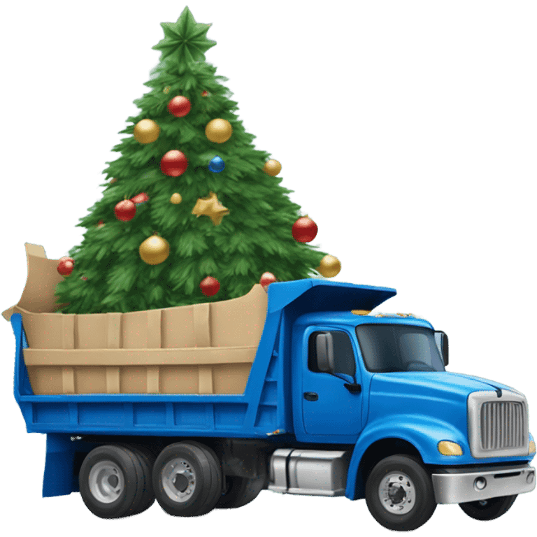 Blue dump truck with Christmas tree  emoji