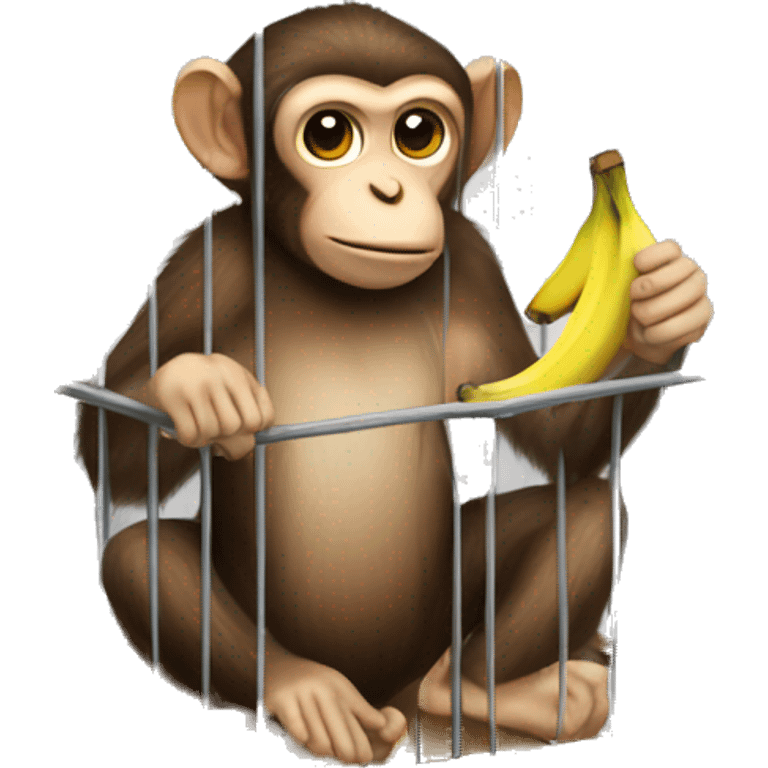 Monkey in a cage. Can't reach the banana.  4к emoji