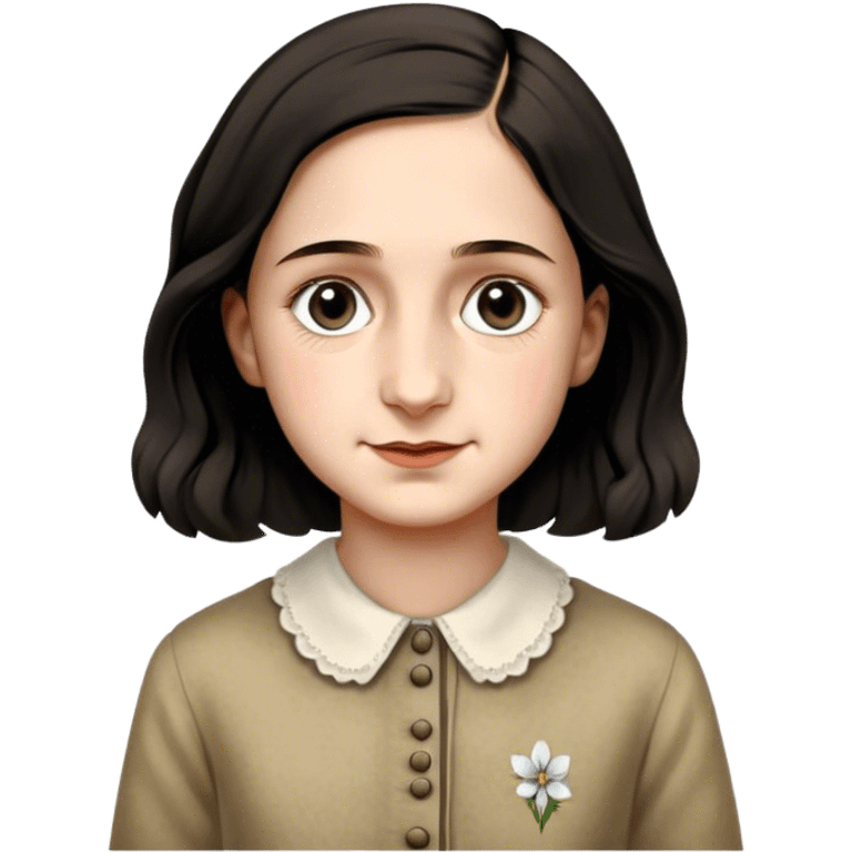 Anne Frank – Cinematic Realistic Portrait of Anne Frank, depicted with a reflective, gentle expression in period clothing, her eyes conveying hope and resilience, rendered with soft, natural lighting and delicate textures that capture the poignancy of her legacy. emoji