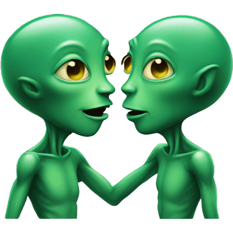 Two green aliens kissing to each other  emoji