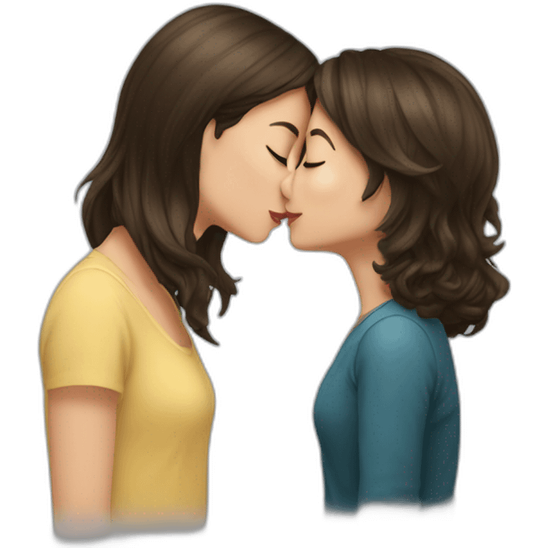 Short haired brunette girl kissing long haired brunette girl emoji