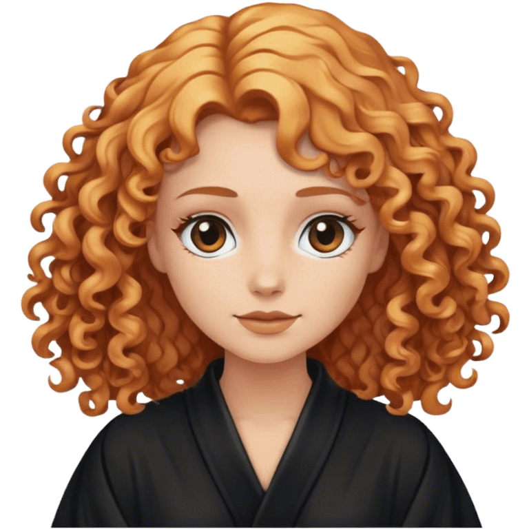 blond woman wearing black robe with copper curly hair emoji