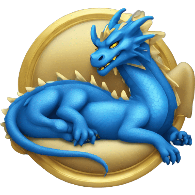 Blue dragon with gold accents sleeping with zzz emoji