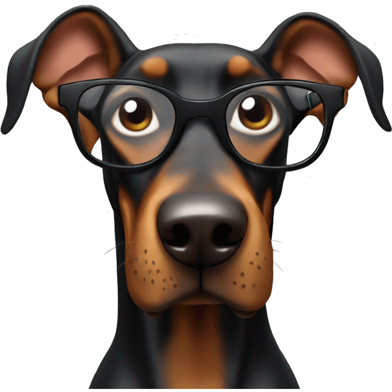 Doberman with glasses dancing emoji