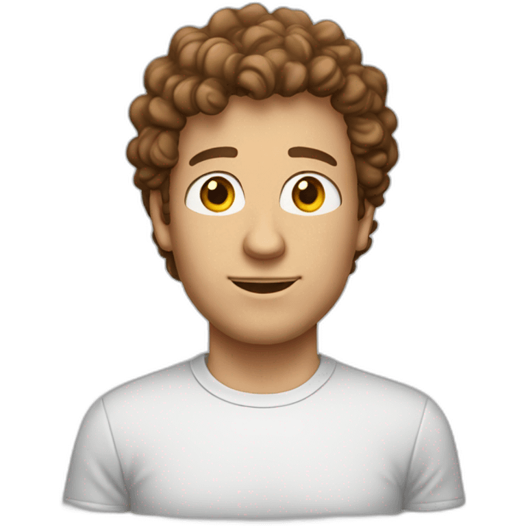 white man with short brown curly hair wearing dorky tshirt emoji