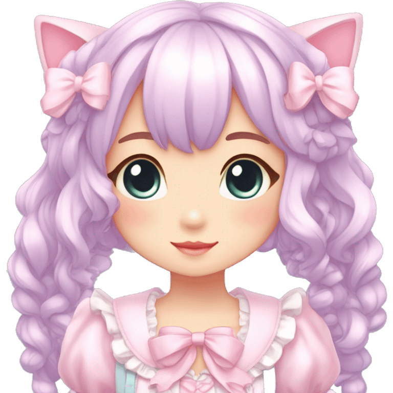 Shiny Blushing Cute Romantic Kawaii Beautiful Pastel Lolita Anime Catgirl Trending Style Cottagecore Pastelcore  full body emoji