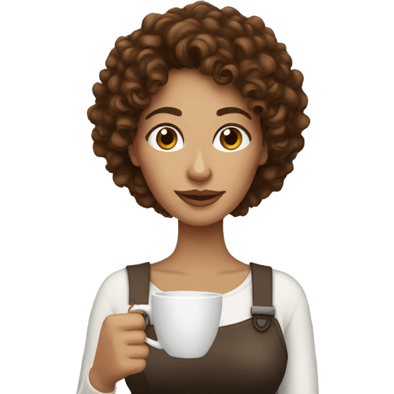 A woman with brown curly hair drinking coffee emoji