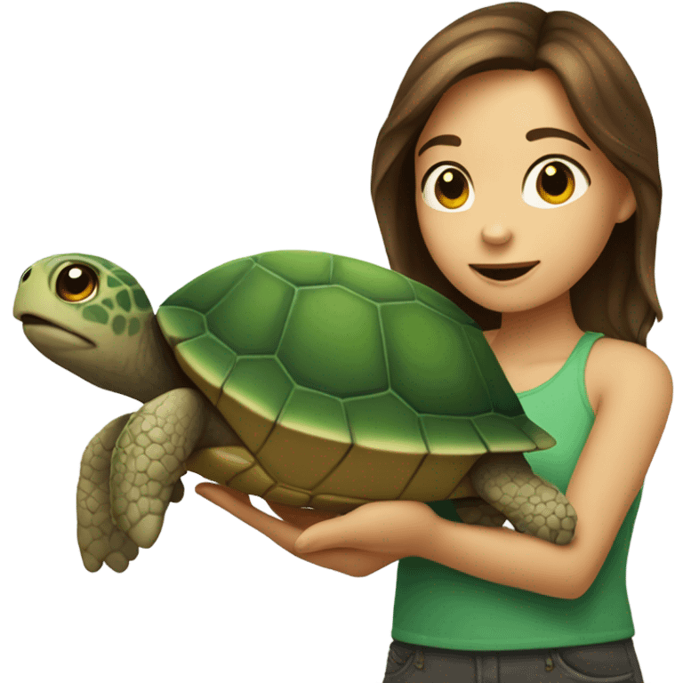 girl of brown hair with a turtle in her hands emoji