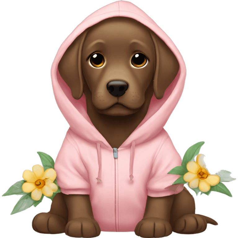 cute baby brown labrador wearing flower hoodie emoji