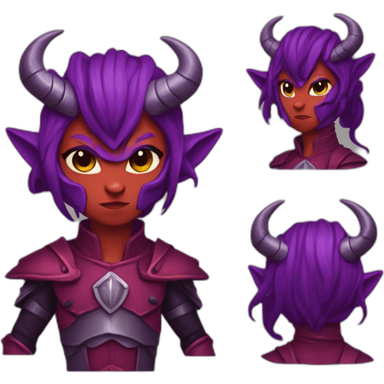 Red Tiefling with a purple mustache wearing paladin armor emoji