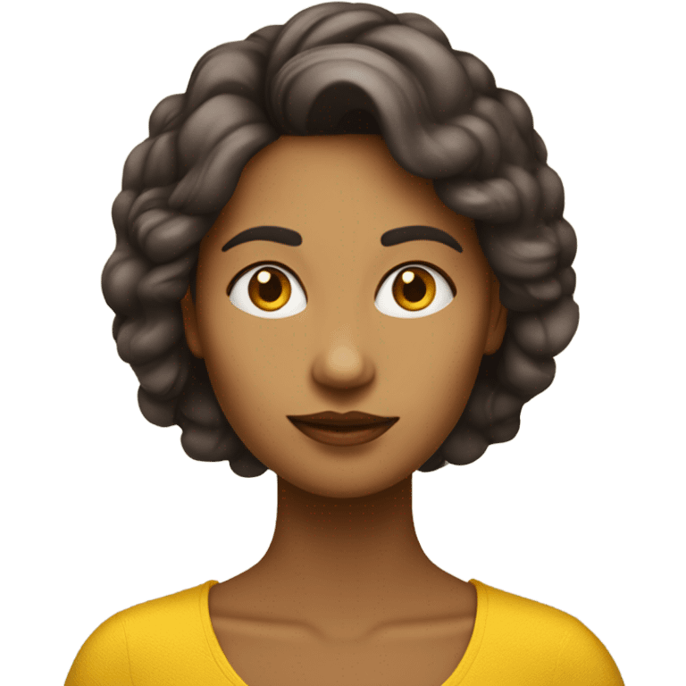 Una mujer con pelo amarillo y piel blanca con ojos cafés oscuros  emoji