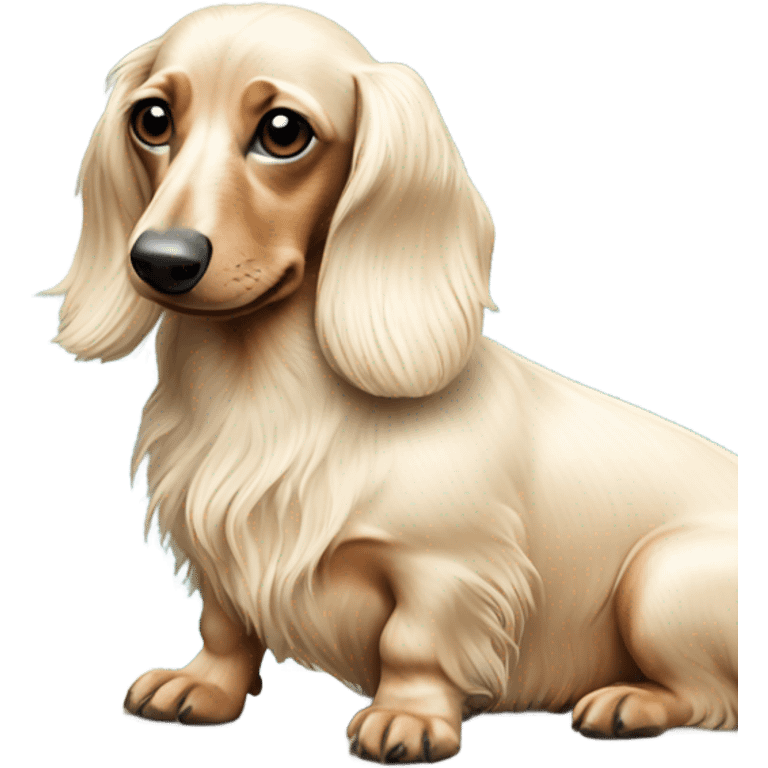 Long haired miniature dachshund cream on surfboard emoji