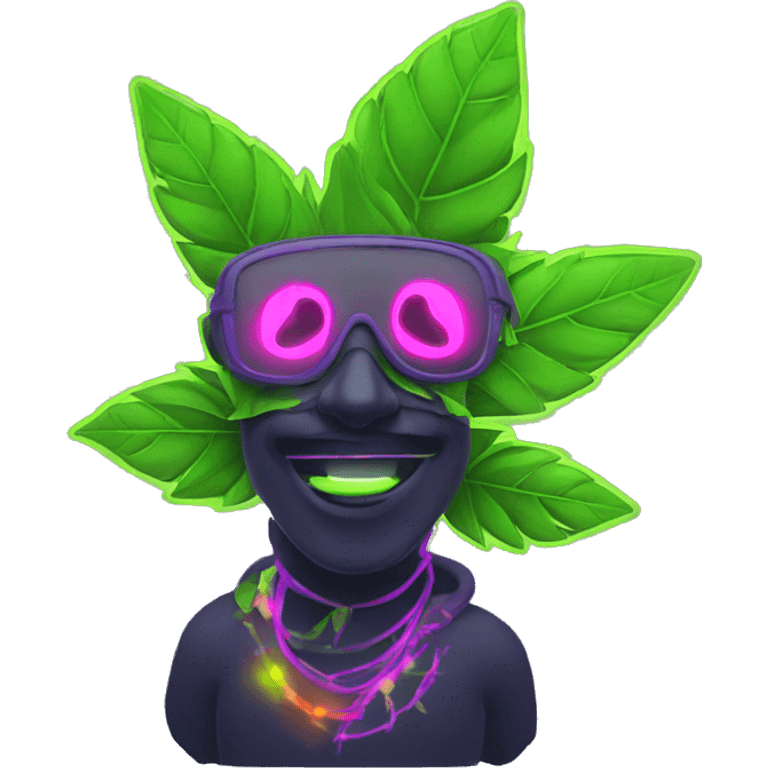 420. neon raving person smoking. dancing raver, hemp leaves emoji