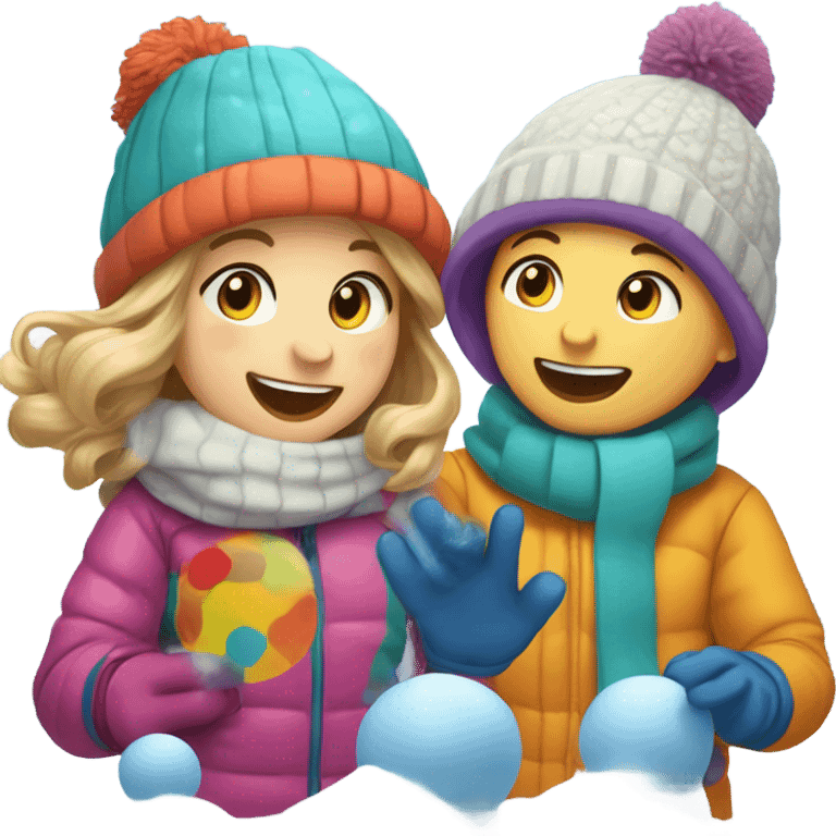 Caucasian brother and sister kids playing in snow emoji