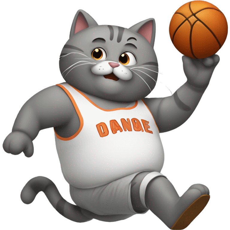 grey fat cat dunking basketball through its legs emoji