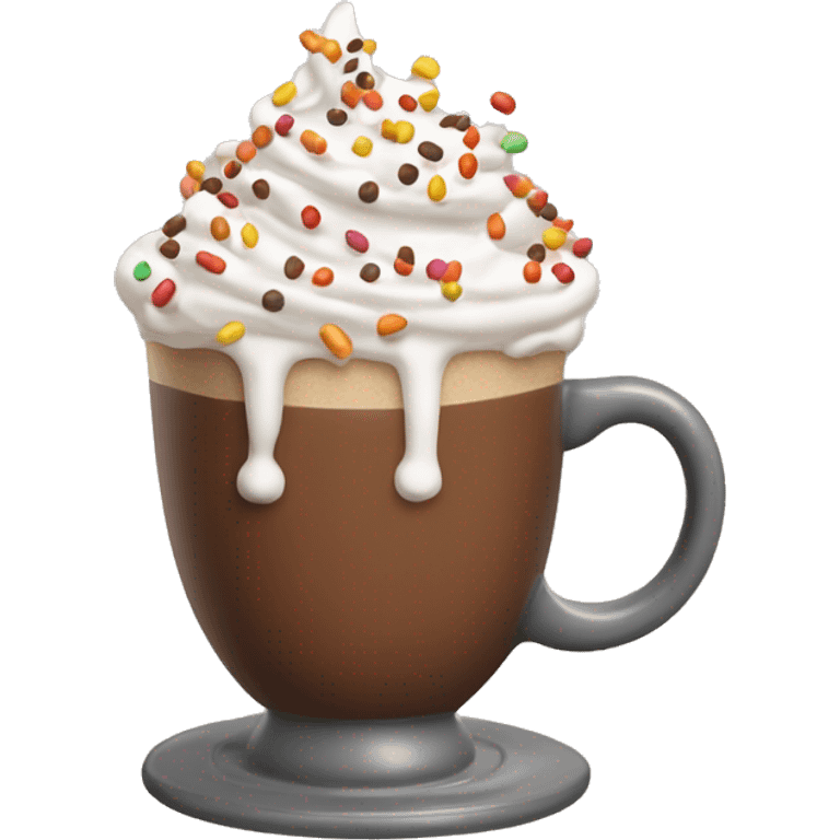 A steaming mug of hot cocoa topped with whipped cream and fall sprinkles. emoji