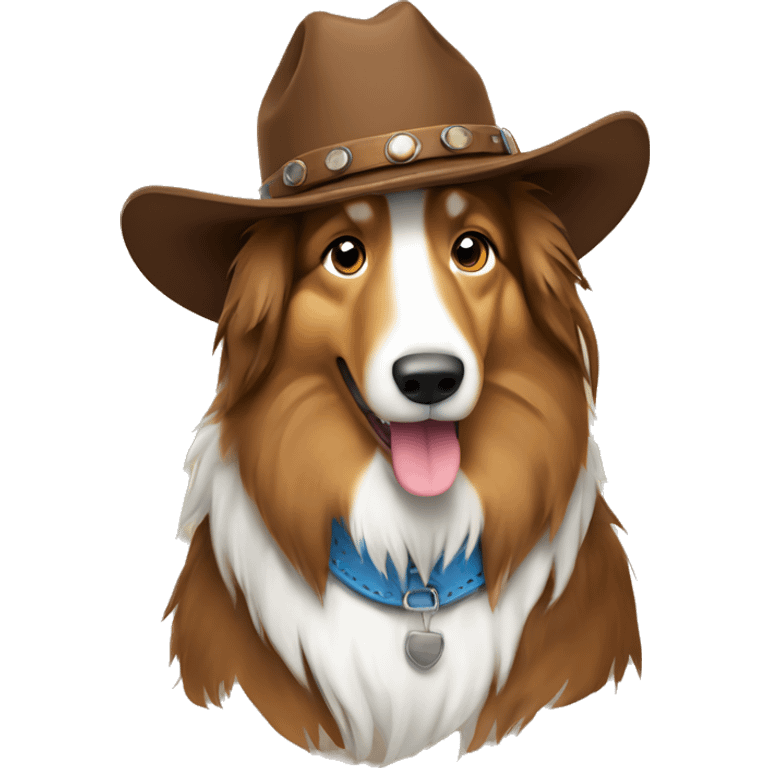 Brown Rough collie in cowboy attire  emoji