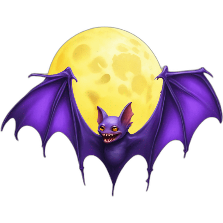 purple dripping vampire bat wings flying in front of white yellow large realistic color full moon emoji