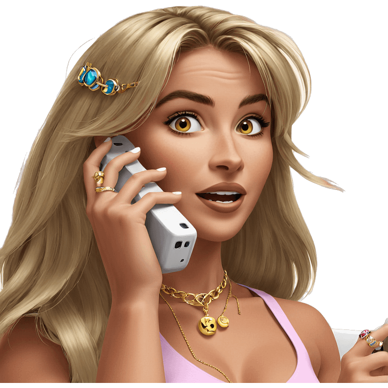 blonde girl with phone and jewelry emoji