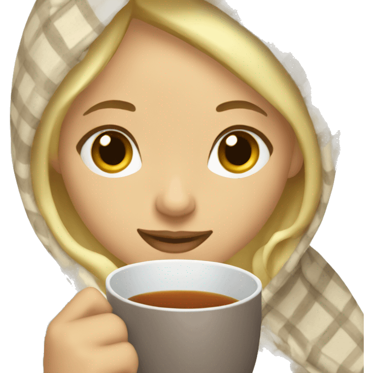 Blonde girl wrapped in blanket sipping tea emoji