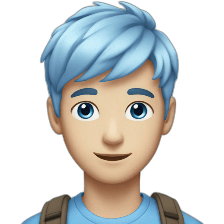 An 18-year-old boy with light blue short middle hair, with a palette in hand, with blue eyes emoji