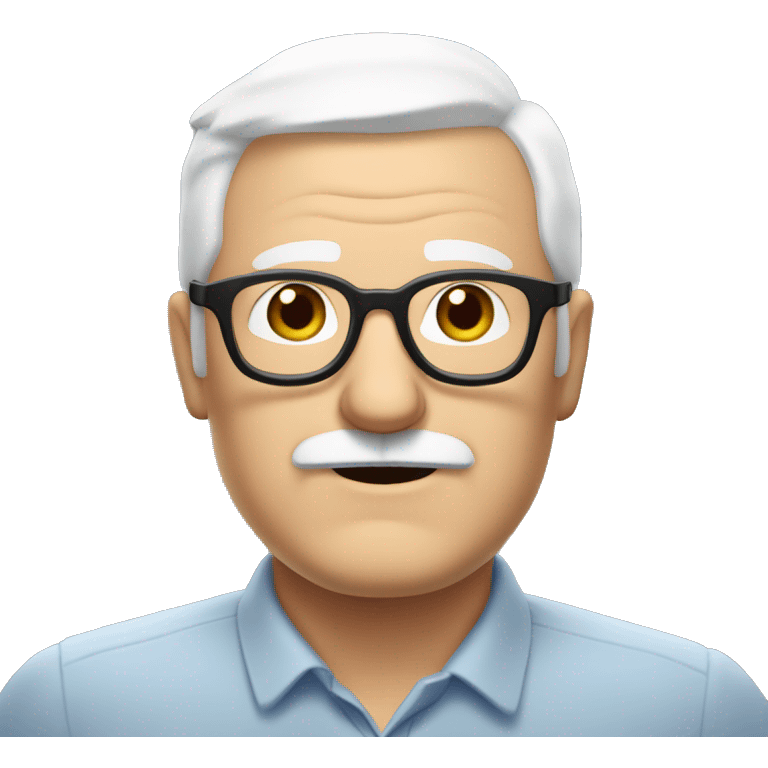 plump white old man, short white hair, black glasses, white mustache no beard emoji