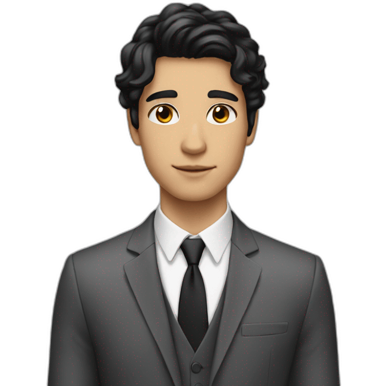 23 years old man black hair white skin with suit emoji