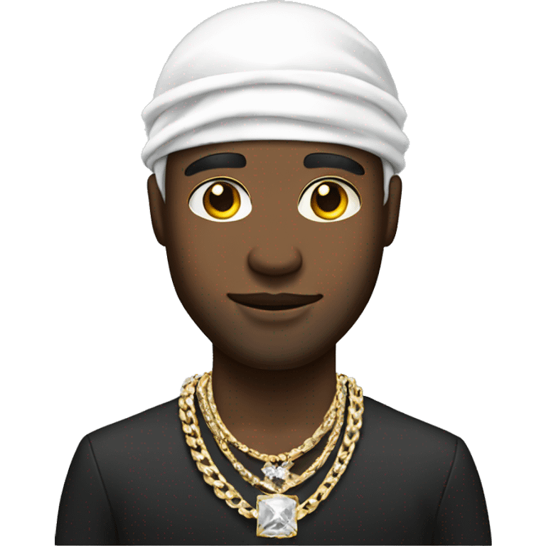 a black rich man wearing a white durag and diamond chains emoji