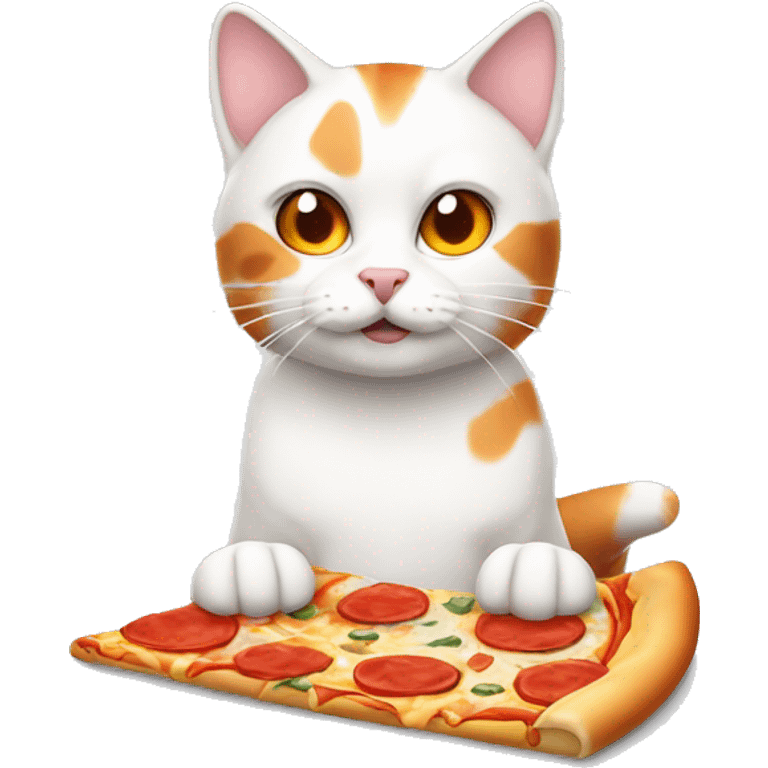 White and orange cat with pizza emoji