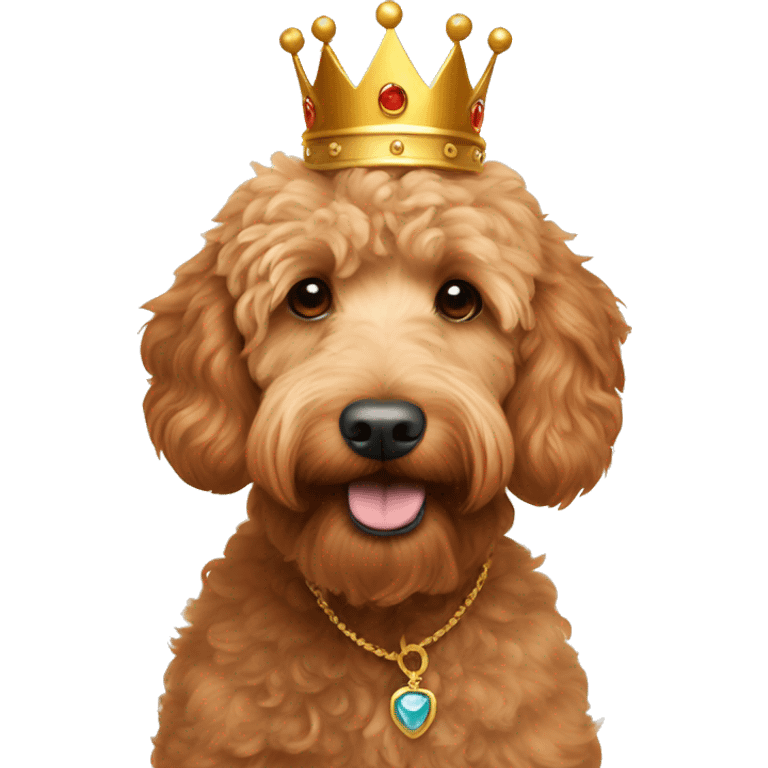 red apricot mini goldendoodle wearing golden crown emoji