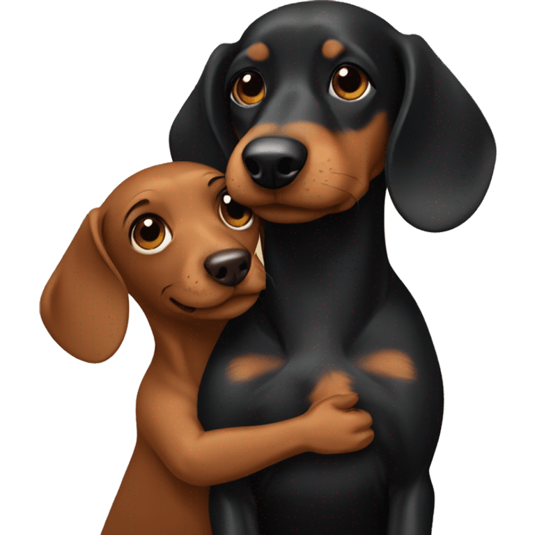 brown-haired hugging black dachshund with tan emoji