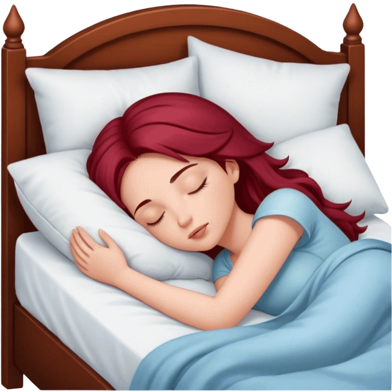 A beautiful, burgundy long haired girl sleeping in bed emoji