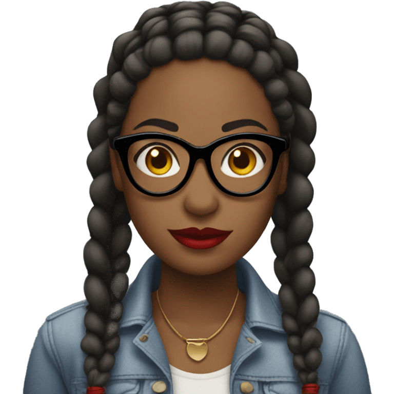 black woman with glasses and braids and red lips emoji