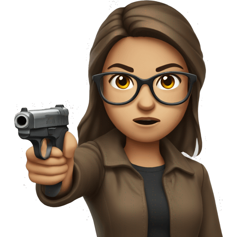 angry girl with brown hair wearing glasses shooting a fake gun  emoji