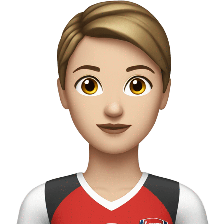 Pretty white woman with short brown hair wearing an Arsenal jersey and black leggings emoji