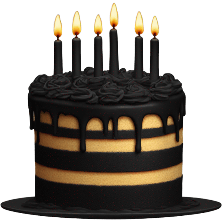 Cake with black frosting and black candles emoji