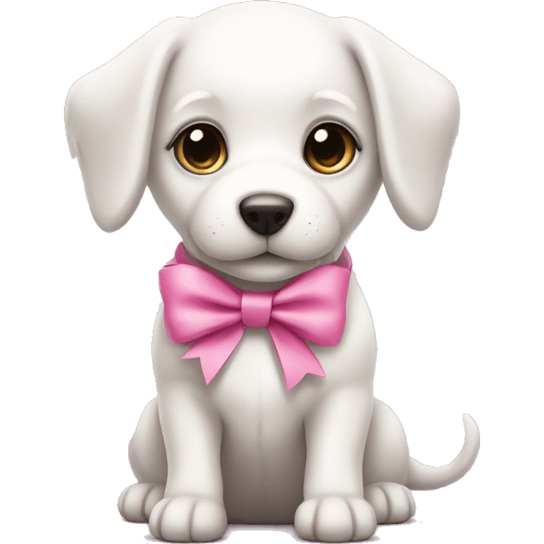 Cute white puppy with a pink bow for a collar emoji