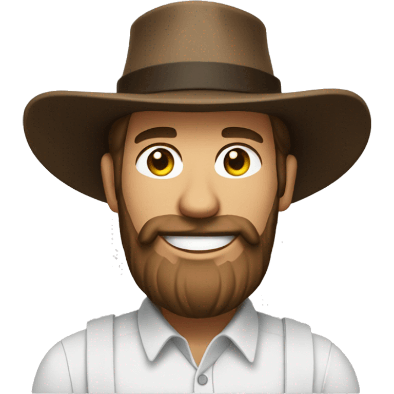 Amish man white with brown straw hat building a building with beard smiling emoji